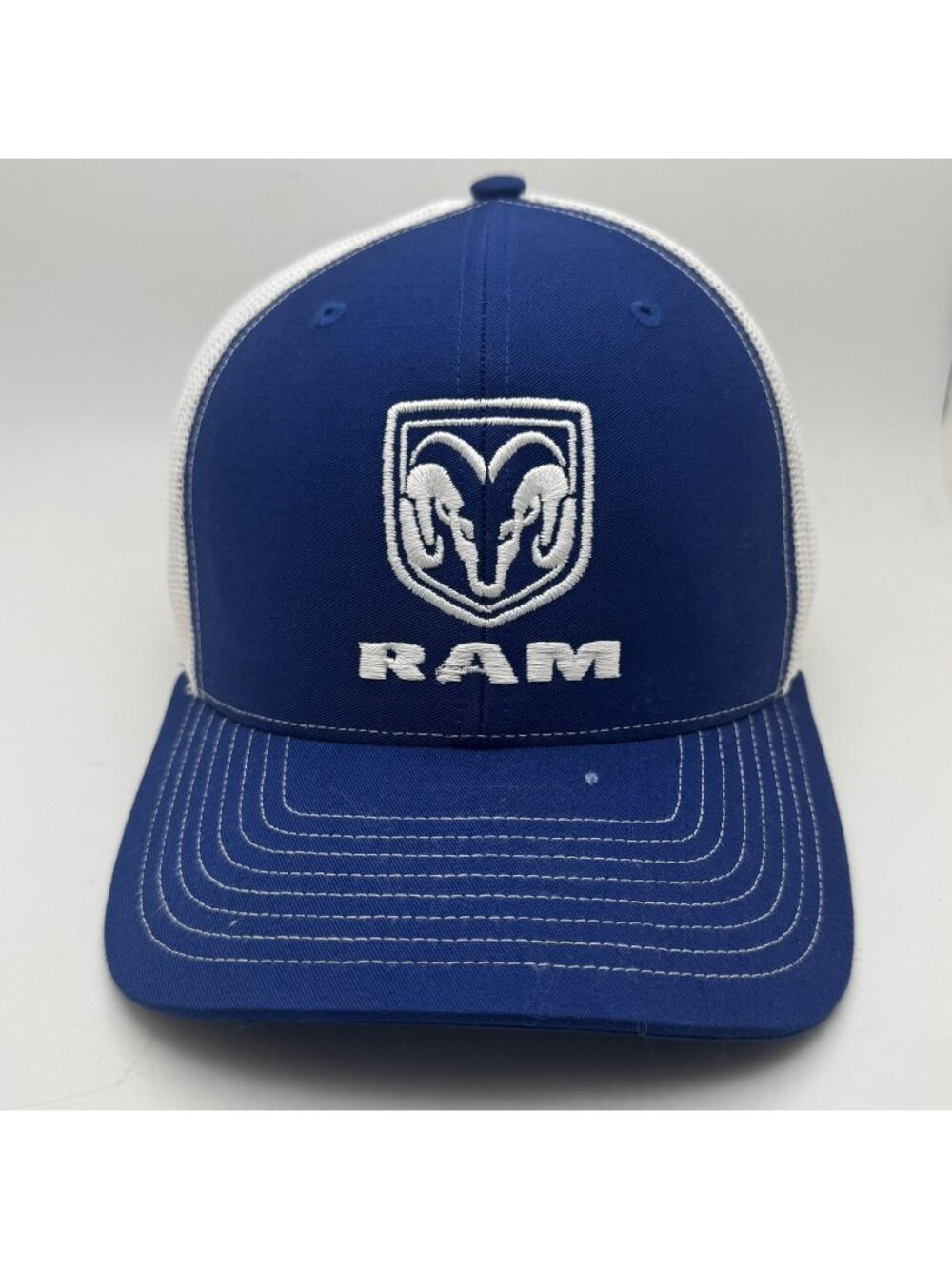 RAM Logo Trucker Hat Blue White Adjustable Snapback Cap